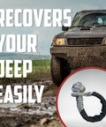 Beefy Soft Shackle Half Inch By 22 Inch 2 Pack 55000 Lb Max Strength Recovery Rope With Sleeves towing SUV in mud