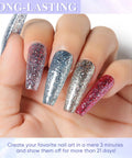 Close-up of hand showing Gel Nail Polish Kit Set 6x8ml Soak Off UV LED Hema Free Glitter Colors Red Green
