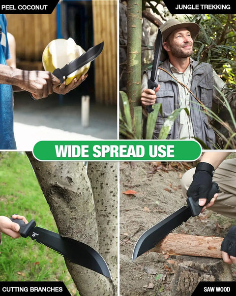 16 Inch Heavy Duty Machete With Saw And Sheath For Camping, Hunting, And Jungle Clearing cutting branches and wood