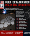 End Caps For 1.25 Inch Nominal Pipe In A36 Steel, CNC Precision Cut, 0.120 Inch Thick, 1.543 Inch Diameter, Weld On For MIG TIG Or Stick Welding, 18 Pack with USA flag and fabrication text.