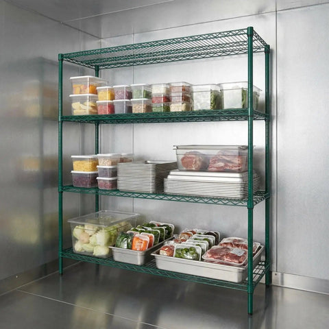 Kickass Heavy Duty 4 Shelf Wire Shelving Unit With Tough As Nails Green Epoxy Finish Nsf Certified Adjustable Storage Rack For Garage Warehouse And Workshop 36 By 18 By 54 Inches Handles Up To 800 Lbs Per Shelf