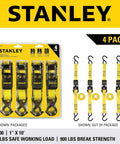 1 Inch Wide Ratchet Straps 10 Feet Go To Light Cargo Tie Down Straps With 300 Lb Working Load And 900 Lb Break Strength Black Yellow 4 Pack