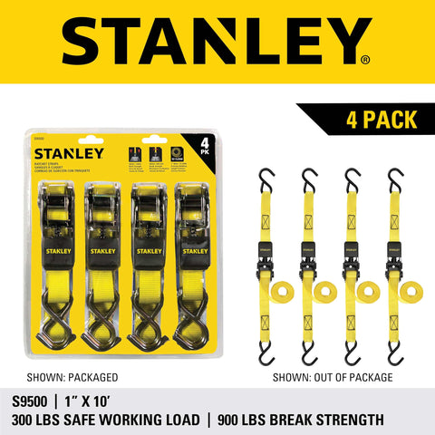 1 Inch Wide Ratchet Straps 10 Feet Go To Light Cargo Tie Down Straps With 300 Lb Working Load And 900 Lb Break Strength Black Yellow 4 Pack