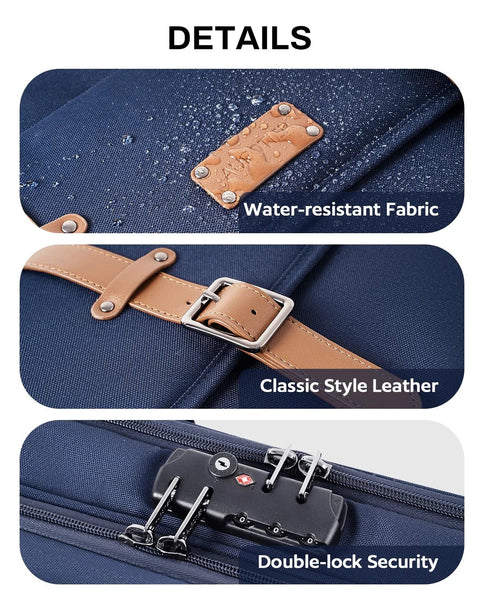 Close-up of Rolling Laptop Bag For Men And Women 16 Inch Waterproof Wheeled Briefcase showing water-resistant fabric, leather handles, and lock.