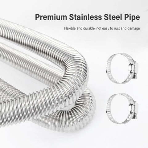 59 Inch And 47 Inch Diesel Heater Exhaust Pipe With 1 Inch Inner Diameter Stainless Steel Flexible Tubing And 2 Clamps