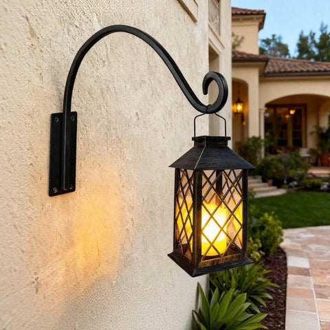 Heavy Duty Plant Hanger Bracket 16 Inch Black Outdoor Hand Forged Metal Hanging Bracket With 80 Lbs Capacity For Plants And Bird Feeders Built To Last Rock Solid Stable Weatherproof And Rust Resistant supporting lantern on wall