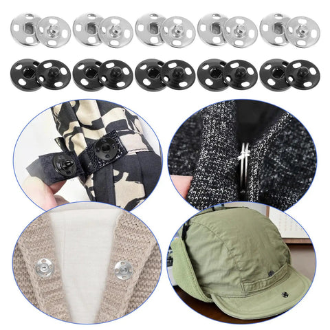 100 Sets Of 10 mm Sew On Snap Buttons For Clothing Metal Snaps Fasteners Press Studs In Black And White Durable Garment Snaps