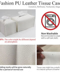 Durable PU Leather Tissue Box Cover Holder Square Modern Dispenser For Bathroom Vanity Nightstand Office Desk And Car Fits Standard Tissue Boxes Wine Red Great Gift For Home And Office Decor features white textured PU leather.