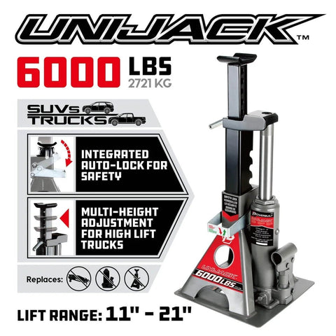 3 Ton Bottle Jack And Jack Stands In One Car Lift For SUVs And Trucks Heavy Duty Unijack With Wide Base 6000 Pound Capacity