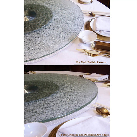 31 Inch To 35 Inch Tempered Glass Lazy Susan Turntable With Quiet Aluminum Base, close-up of bubble pattern and polished edges