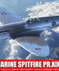 Box art of 1:72 Supermarine Spitfire PR XIX Plastic Model Kit with detailed WWII aircraft image, easy assembly, and paint ready.