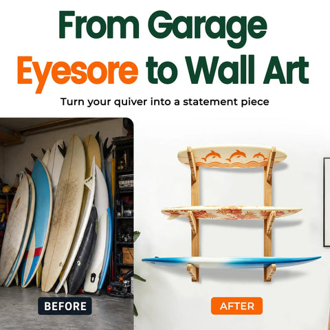 Rock Solid Three Tier Surfboard Wall Rack Hella Heavy Duty Solid Wood Board Holder For Garage And Home Natural Grain Finish Keeps Up To Three Longboards Upright And Totally Secure