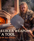 Viking Style Pizza Peel With Cutter Rocker, Heavy Duty Metal Paddle 14x12 Inches, Foldable Wood Handle, shown with brick oven