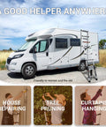 Telescoping Ladder 12.5 Foot Aluminum Extension Ladder Lightweight for RV use, shown next to a white motorhome.