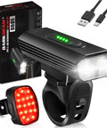 Rechargeable USB-C Bike Headlight With 4000LM Ultra Bright Front Light And Five Mode Taillight Waterproof Set displayed with cables