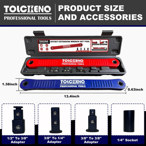 Pro Zero Offset Extension Wrench Set with adapters, durable aluminum, anti corrosion coated, shown in open case for tight spaces