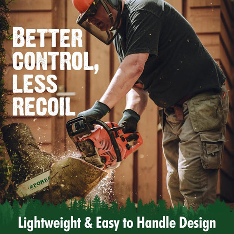 Person using an 18 Inch Chainsaw Bar And Chain Replacement Kit With .325 Pitch And .050 Gauge For OEM Husqvarna Jonsered McCulloch 72 Drive Link K095 Mount lightweight laminated steel saw parts, cutting wood outdoors.
