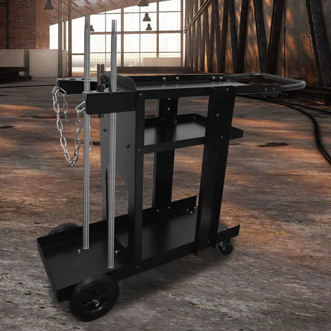 Beefy Heavy Duty Welding Cart For TIG MIG Welder Plasma Cutter And Gas Bottle Storage With Three Tier Shelves Black Finish
