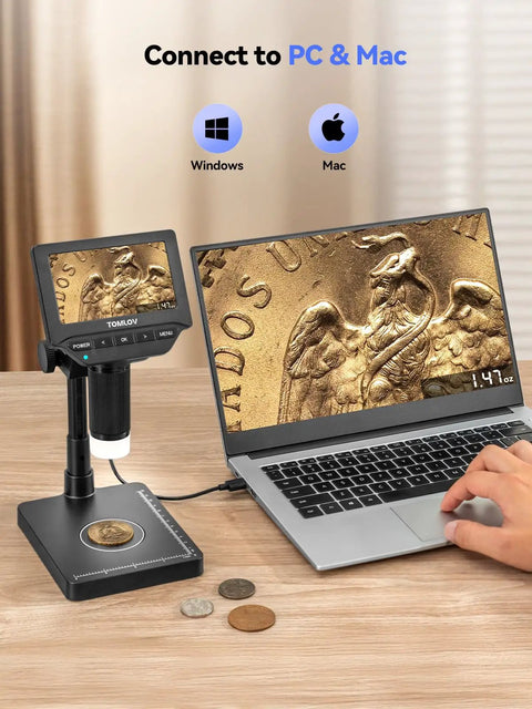 4.3 Inch Digital Coin Microscope With Built In Scale and Illuminated Magnifier Weigh Coins In Grams Ounces Carats Ideal For Collectors