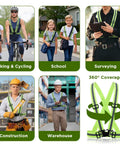 20 Pack Bright Yellow High Visibility Reflective Safety Vests With 360 Degree Glow Adjustable Quick Release Buckles in use for biking, school, construction.