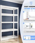 Heavy Duty White Garage Shelving Unit With 5 Adjustable Tiers Up To 2000 Lbs Capacity Versatile Storage Shelves For Pantry Kitchen Closet Basement Or Warehouse 16.5 In D By 32 In W By 63 In H, easy assembly
