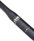 Close-up of Lola Beefy Bullhorn Handlebar for Road Bikes, 38 cm wide, 31.8 mm clamp, matte black with white accents, 6061 T6 aluminum.