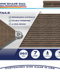 18 By 22 Ft Sun Shade Sail With A Ring Wire Rope, Rectangle Outdoor Shade Cover, breathable brown HDPE fabric detail