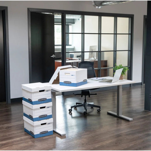 No Sweat 4 Pack Medium Duty File Storage Boxes Letter Size Organizers With Lids Stackable Corrugate Document Holders Quick Pop Up Design For Effortless Office Setup And Secure Storage