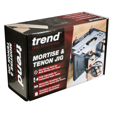 Dead On Mortise And Tenon Jig For Plunge Routers boxed view showcasing adjustable templates for precise woodworking.