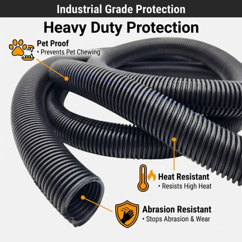 1 Inch By 10 Foot Split Wire Loom Tubing Black Automotive Wire Protector highlighted as pet proof and abrasion resistant