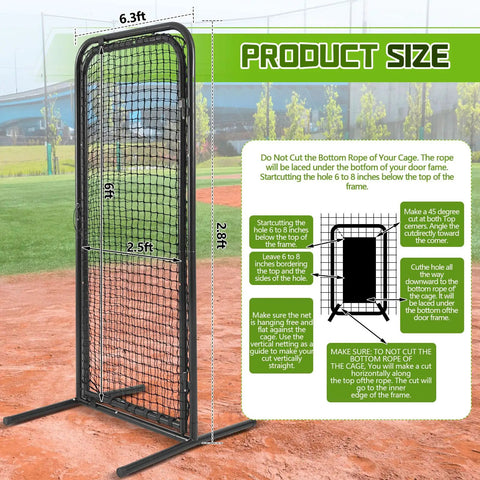 Heavy Duty Batting Cage Door 2.8 By 6.3 Ft Freestanding Steel Frame Entry Gate With Net for baseball practice in field