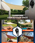 Durable 304 Stainless Steel Sun Shade Sail Hardware Kit with 6 Inch Fittings installed in outdoor settings like deck and poolside