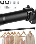 Adjustable Closet Rod Heavy Duty Tension Pole No Cutting Required 17 To 99 Inches 1.3 Inch Diameter With Hardware Kit Black for Closet Organization