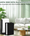 HEPA Replacement Filters For VEVA ProHEPA 9000 Air Purifiers Keep Your Air Fresh And Clean, 2 Pack shown in living room.