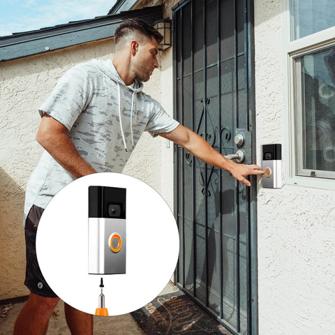 Man installing video doorbell with 40 Pieces Doorbell Screws Replacement Kit With T6 And T15 Security Screws for Video Doorbell 3 and Pro.