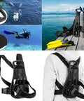 Portable Diving Tank Backpack With Scuba Tank Holder And Oxygen Bottle Bracket Durable ABS Nylon Carrier shown with scuba gear