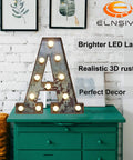 Rugged Rust Finish Led Marquee Letters Vintage Industrial Wall Deco With Glowing Bulbs DIY Lighting Flex A on teal dresser.