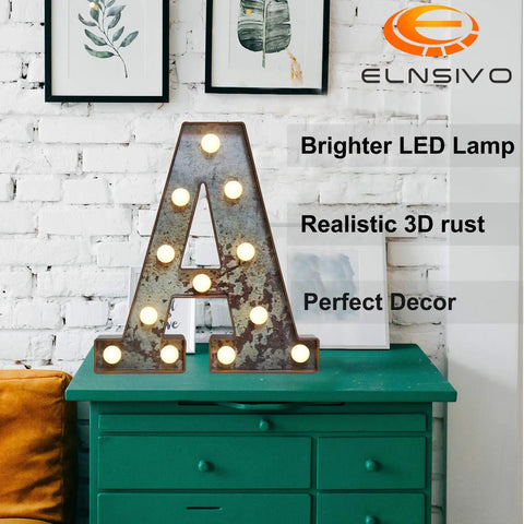 Rugged Rust Finish Led Marquee Letters Vintage Industrial Wall Deco With Glowing Bulbs DIY Lighting Flex A on teal dresser.