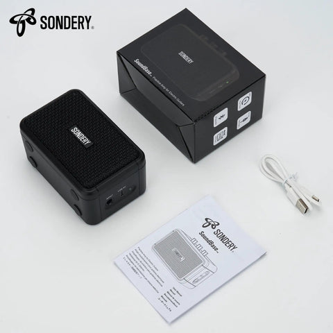Ultra Portable 5W Mini Guitar Amp For Electric Guitars With Two Speakers And Rechargeable Battery, packaging and contents