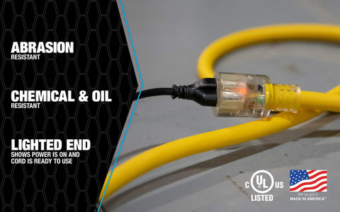 Polar Solar Extra Heavy Duty Outdoor Extension Cord Built Tough For Cold Weather And Rugged Use With SJEOOW Jacket and Lighted End