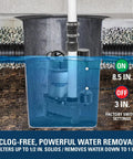 Beefy 1/2 HP Stainless Steel And Cast Iron Sump Pump With Vertical Switch, Moves Up To 4500 GPH submerged in water with indicators
