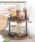 Smooth Two Tier Lazy Susan Rotating Spice Rack Brings A No Sweat Game Changer To Your Kitchen Countertop Storage Setup In A Classic Rustic Brown Wood Finish, featuring 360 degree rotation with jars.