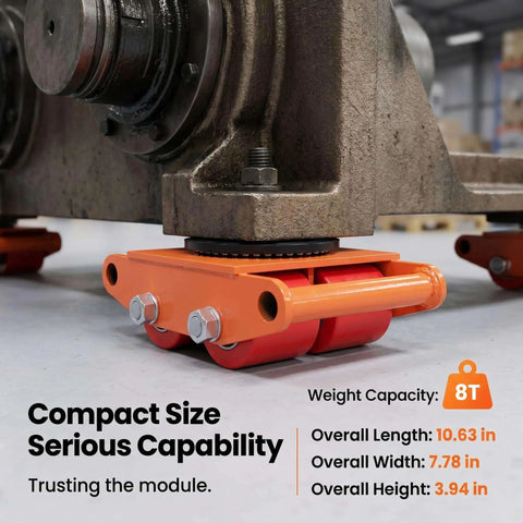 Heavy Duty Machinery Dolly For Industrial Equipment, Reinforced Carbon Steel Cart With 360 Degree Swivel And Four Large Casters, Durable Mobility For Concrete, Gravel, And Uneven Floors, Warehouse Moving And Heavy Load Transport, 8T compact size