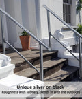 Rock Solid Two Step Handrails For Outdoor Stairs, Top Shelf Galvanized Steel Stair Guards, elegant silver finish on steps.