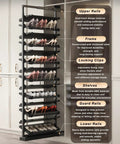 Smooth Glide Vertical Pull Out Shoe Rack For Closet And Cabinet, Sliding Under Stair Kick Locker, Tight Fit Hero For Daily Sneakers, Height Adjustable 15 Tier Telescopic System features multiple ABS shelves housing various shoe styles.