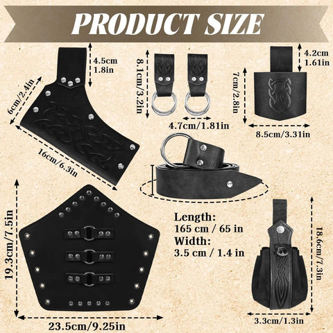 Epic Medieval Pirate Larp Sword Belt Set With Leather Bracers Skirt Hikes Sword Frog Holster And Coin Pouch sizing guide