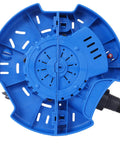 No Sweat One Third Horsepower Submersible Water Pump With Rugged Strainer Base for efficient drainage, top view with blue casing.