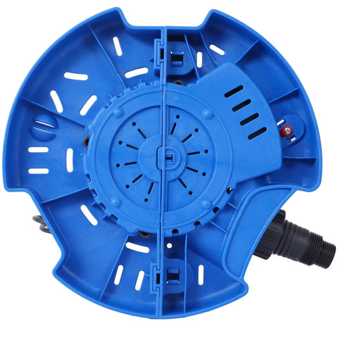 No Sweat One Third Horsepower Submersible Water Pump With Rugged Strainer Base for efficient drainage, top view with blue casing.