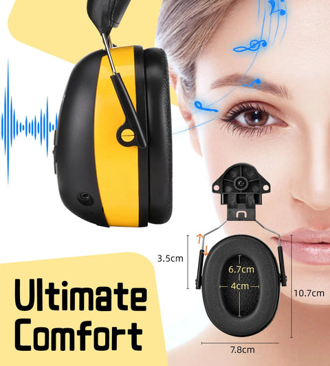 Hard Hat Compatible Bluetooth Hearing Protection Earmuffs With Noise Canceling Mic And 40 Hour Battery Life Built Rock Solid For The Job Site Or Lawn Work Keep Your Ears Protected While You Crank Up Tunes All Day Yellow
