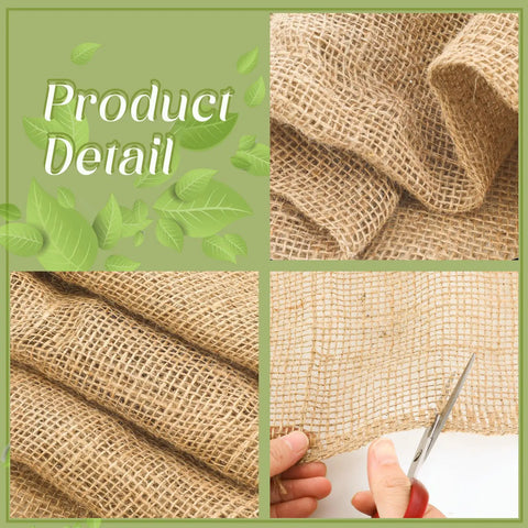 Natural Burlap Roll 60 Inch By 100 Feet Garden Weed Barrier Fabric Jute Cloth close-up showing texture and crafting use